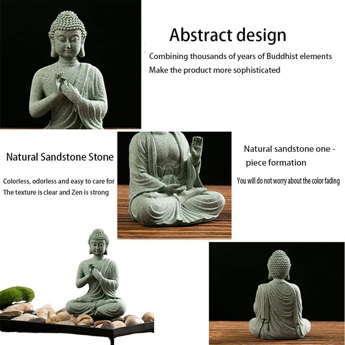 Green Sandstone Buddha Statue for Home Altar Meditation Room Decor Zen Buddhist Sculpture Spiritual Ornaments