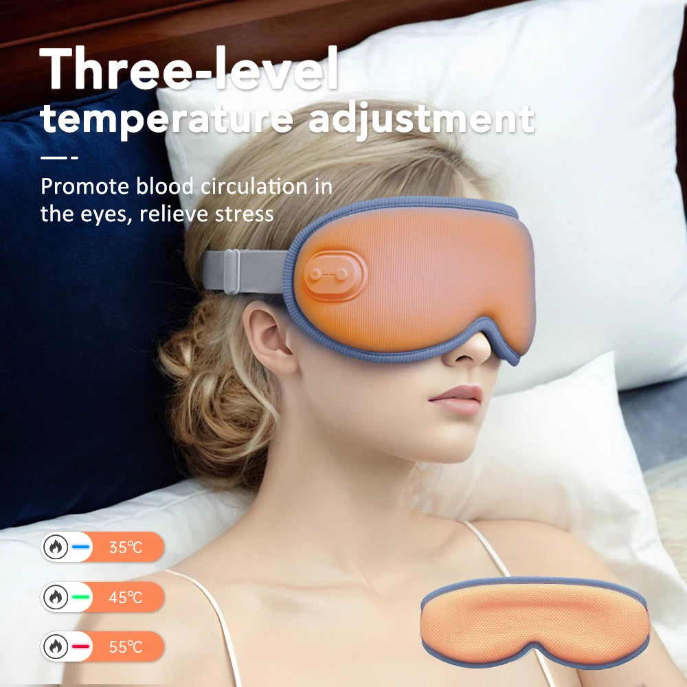3D Heated Eye Massager Mask with 5 Modes & 3 Speed Levels, Rechargeable Sleep Aid Light Blocking Eye Cover