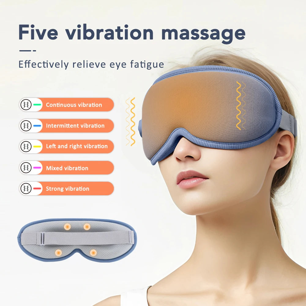 3D Heated Eye Massager Mask with 5 Modes & 3 Speed Levels, Rechargeable Sleep Aid Light Blocking Eye Cover