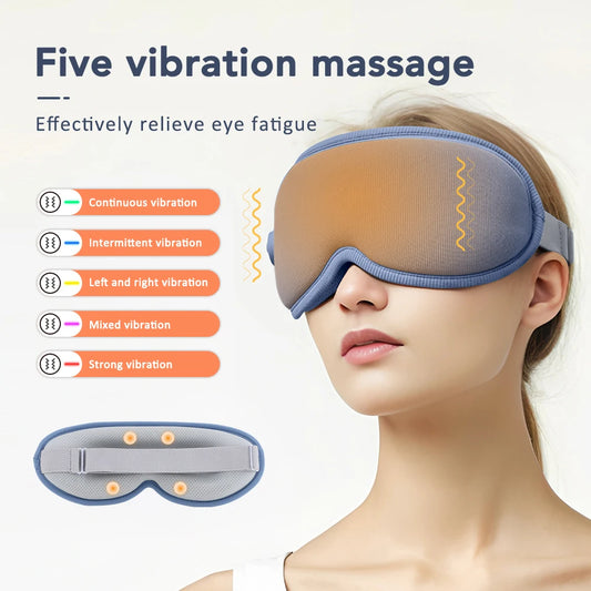 3D Heated Eye Massager Mask with 5 Modes & 3 Speed Levels, Rechargeable Sleep Aid Light Blocking Eye Cover