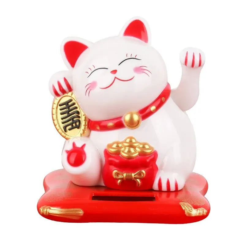 1pc Lucky Beckoning Cat Solar Powered Waving Wealth Good Fortune Awaits Solar-Powered Ornaments for Home, Office, and C