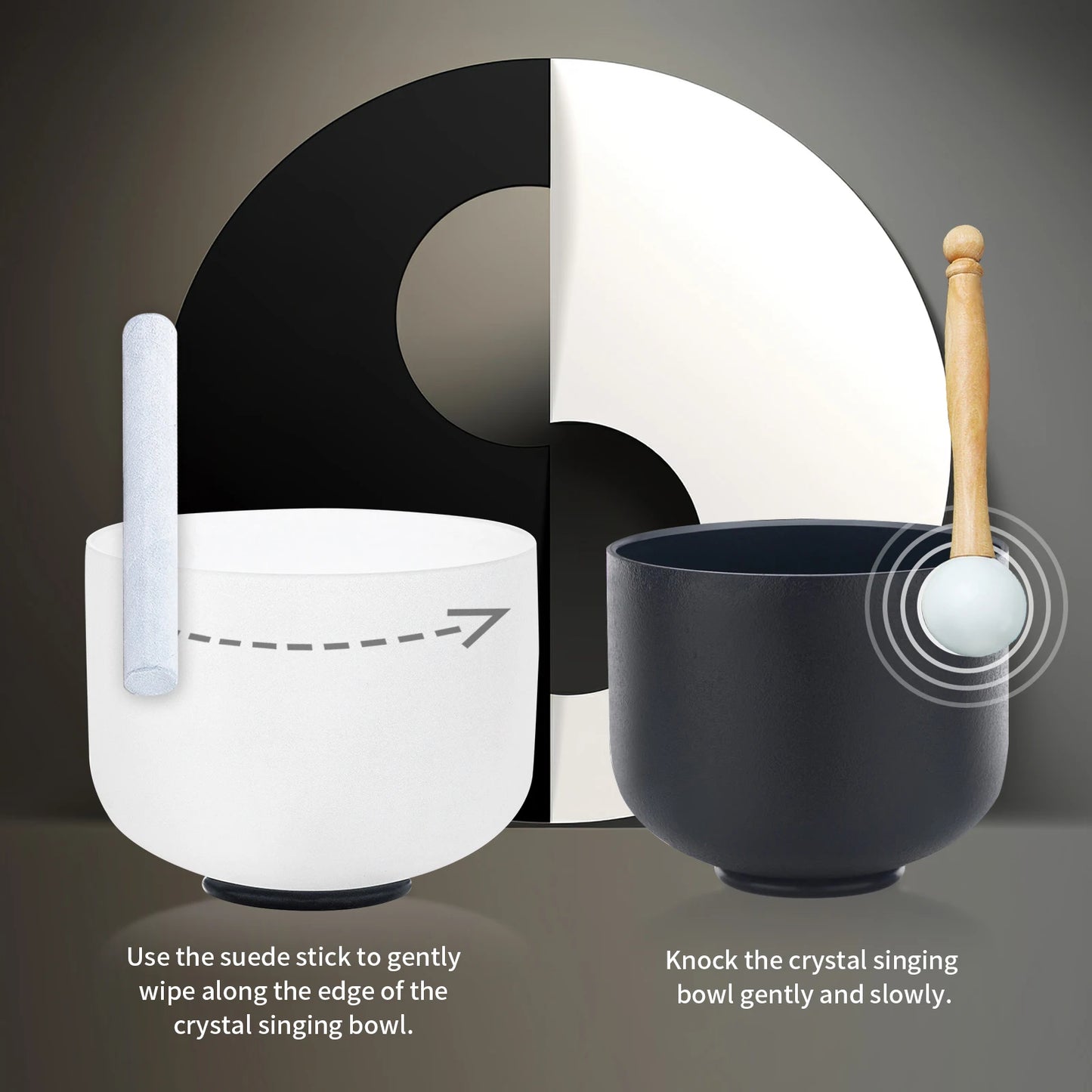 Hye-eun Yin Yang 432 Hz Crystal Singing Bowl Set For Meditation
