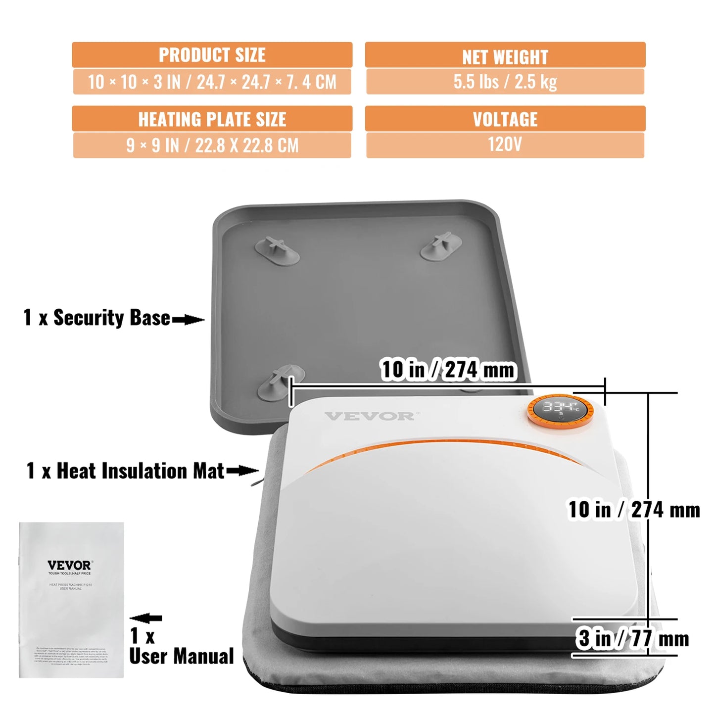 SucceBuy 9x9/12x10 in Portable Heat Press Machine DIY Shirt Printing Multifunctional Sublimation Transfer HTV Vinyl T-shirt Bag