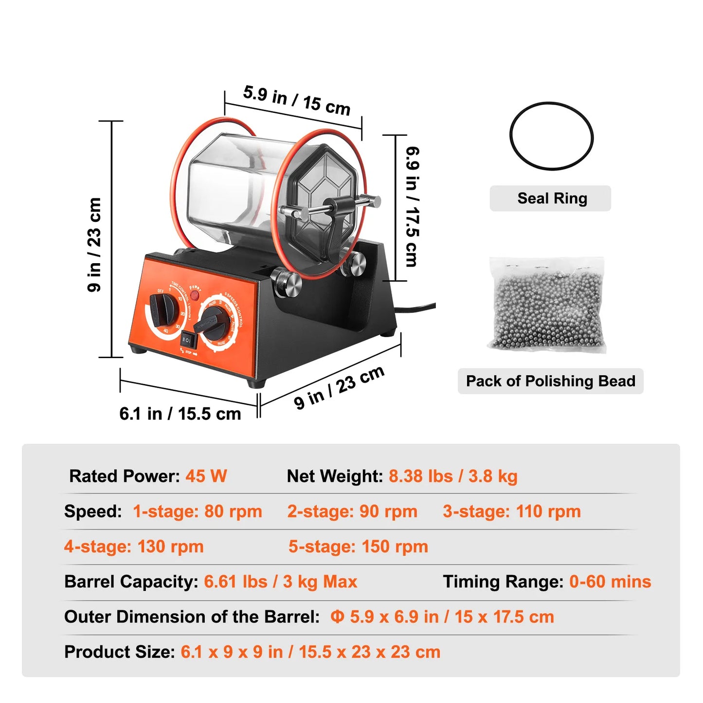 SucceBuy Rotary Tumbler Jewelry Polishing Machine For DIY Gems