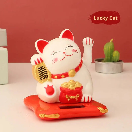 1pc Lucky Beckoning Cat Solar Powered Waving Wealth Good Fortune Awaits Solar-Powered Ornaments for Home, Office, and C