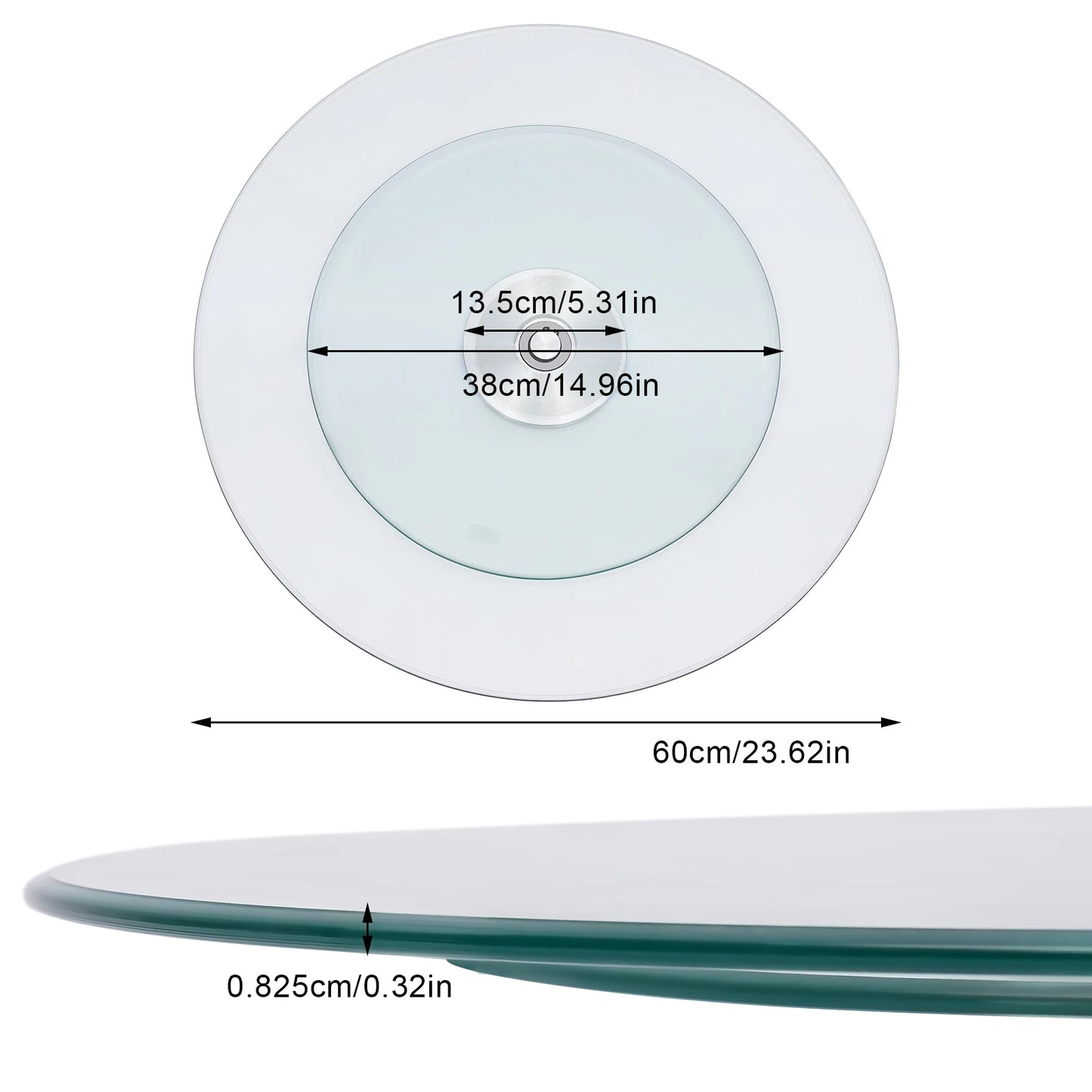 Bymaocar 27.56in Tempered Glass Turntable Clear Dining Round Table Centerpiece Tabletop 360° Rotation W/ 14.96in Large Chassis