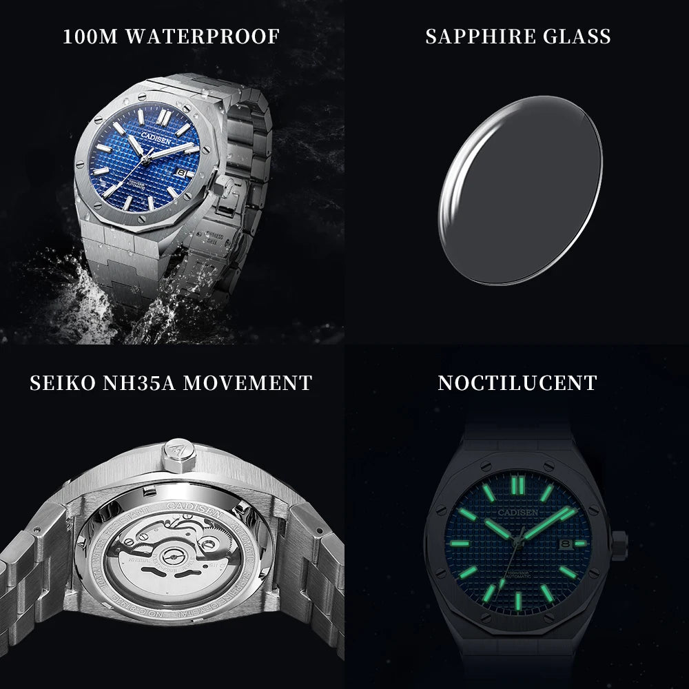 Cadisen Automatic Mens Watch Stainless Steel Sapphire Glass NH35A