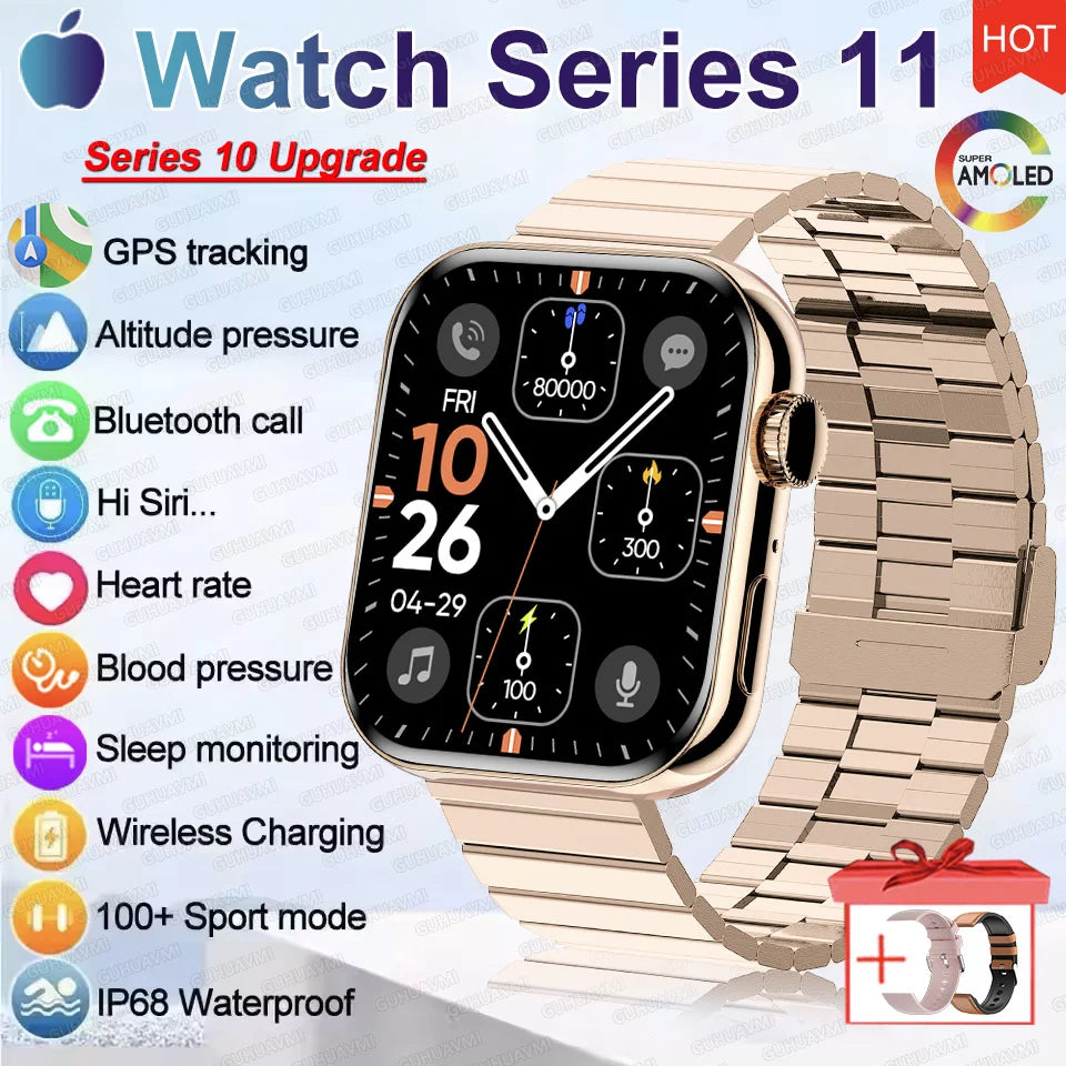 2026 New Original Watch Series 11 Women Smart Watch Bluetooth Call NFC IP68 Waterproof HD AMOLED Screen GPS Track Men Smartwatch
