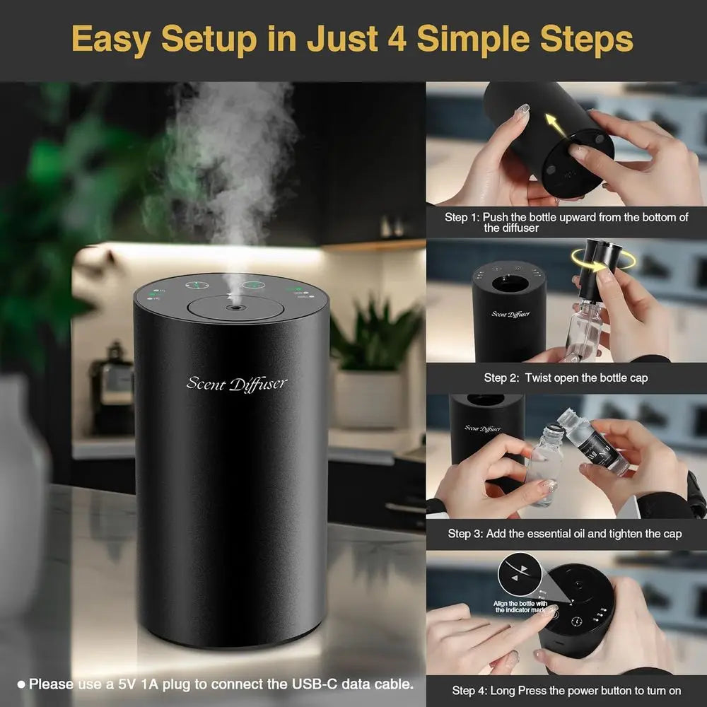 Oil Diffuser Starter Kit - Battery Operated Mini Scent Air Spray, 3x20ML Essential Oils, Portable Aromatherapy Diffuser for Home
