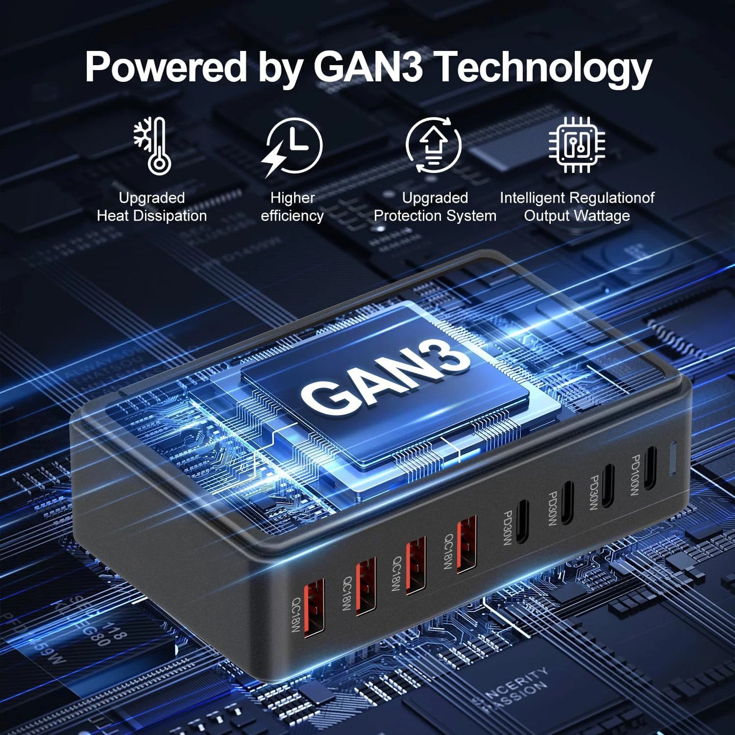240W fast charging block, 6-port charging station suitable for iPhone/iPad/MacBook, 4C2A PD GaN charger box, USB tower hub, 5-fo
