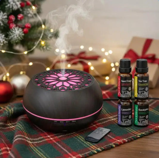 550ml Essential Oil Diffuser with Remote, 6 Scents, Auto-Off Safety, Aromatherapy Humidifier for Holidays, Birthdays & Self-Care