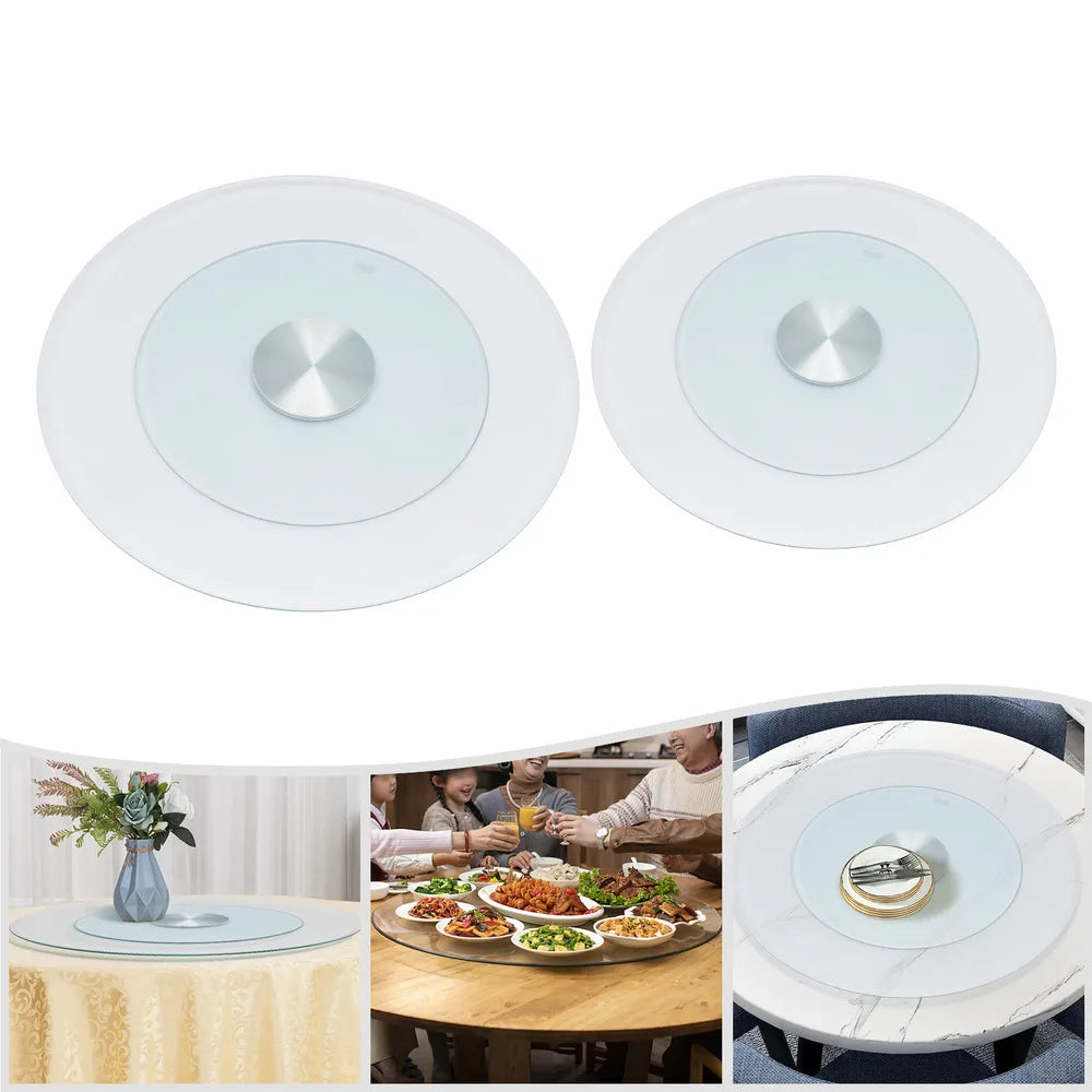 Bymaocar 27.56in Tempered Glass Turntable Clear Dining Round Table Centerpiece Tabletop 360° Rotation W/ 14.96in Large Chassis