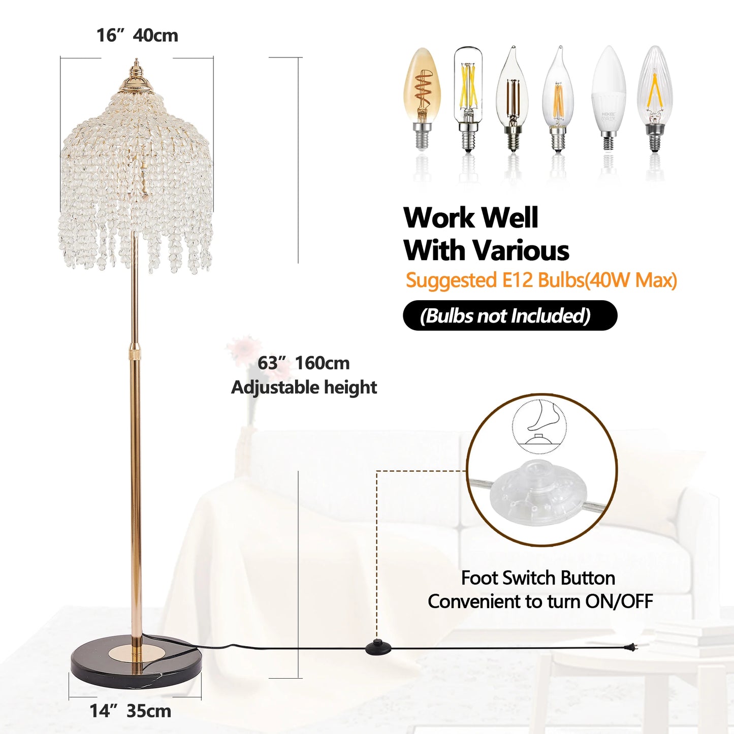 ARLGSITE 3 Light Crystal Floor Lamp