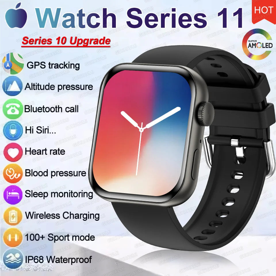 2026 New Original Watch Series 11 Women Smart Watch Bluetooth Call NFC IP68 Waterproof HD AMOLED Screen GPS Track Men Smartwatch