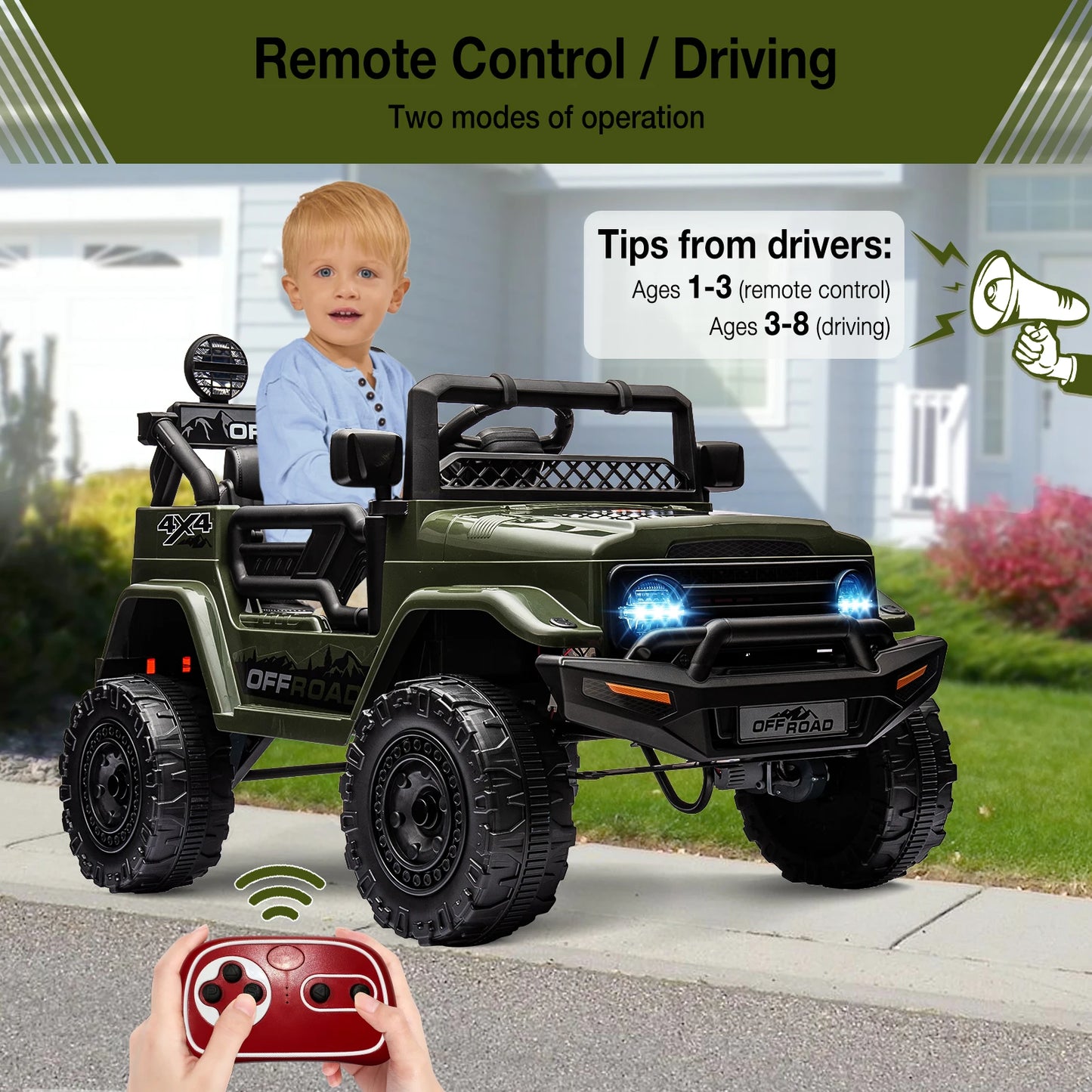 HiMISSE 12V Kids Ride On Truck Remote Bluetooth LED Lights