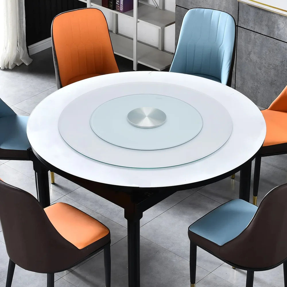 Bymaocar 27.56in Tempered Glass Turntable Clear Dining Round Table Centerpiece Tabletop 360° Rotation W/ 14.96in Large Chassis