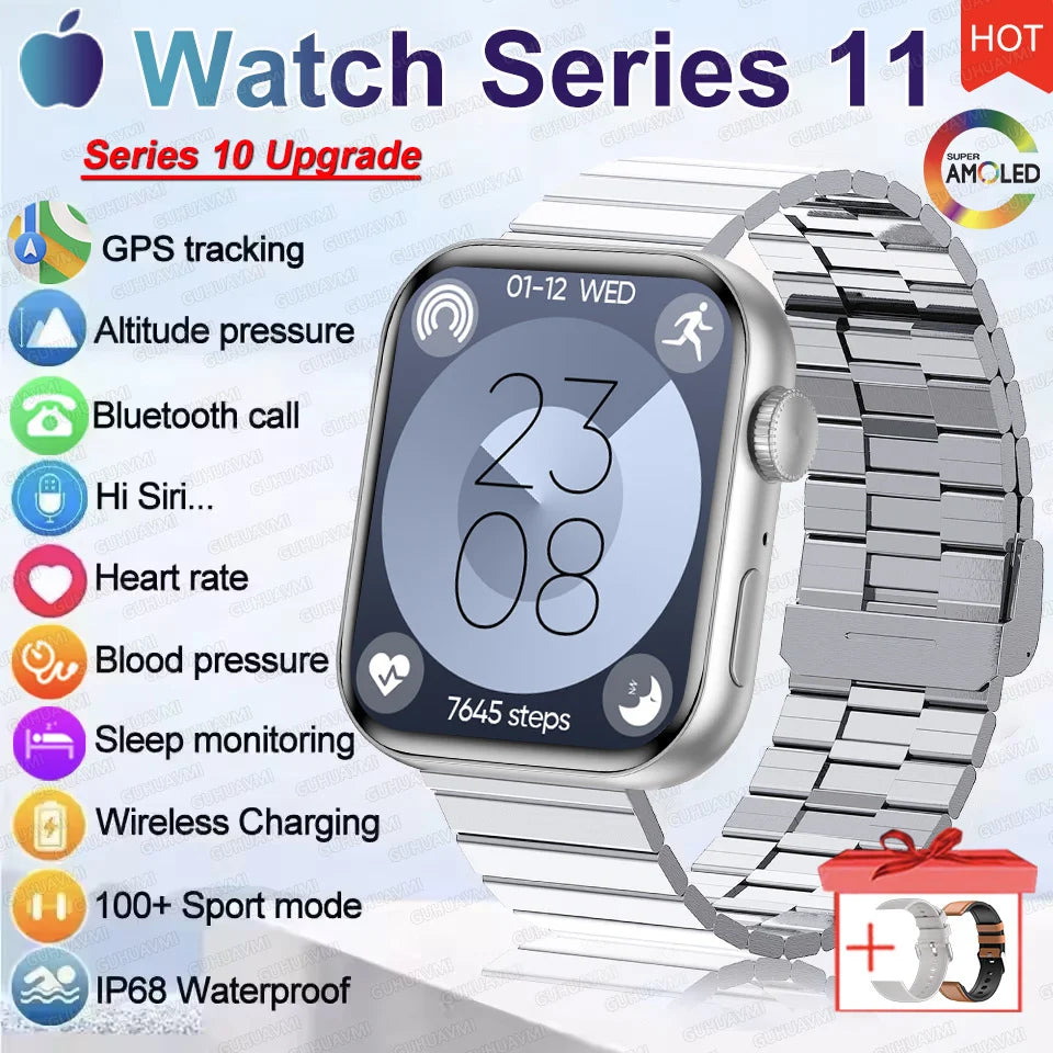 2026 New Original Watch Series 11 Women Smart Watch Bluetooth Call NFC IP68 Waterproof HD AMOLED Screen GPS Track Men Smartwatch