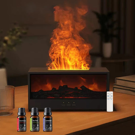 DTCTK Flame Aroma Humidifier – Winter Dry Air Relief & Summer Essential Oil Diffuser with Calming Night Light