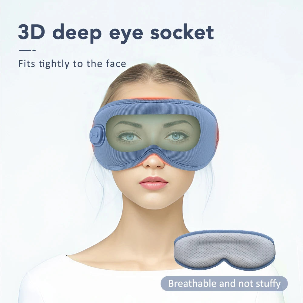 3D Heated Eye Massager Mask with 5 Modes & 3 Speed Levels, Rechargeable Sleep Aid Light Blocking Eye Cover