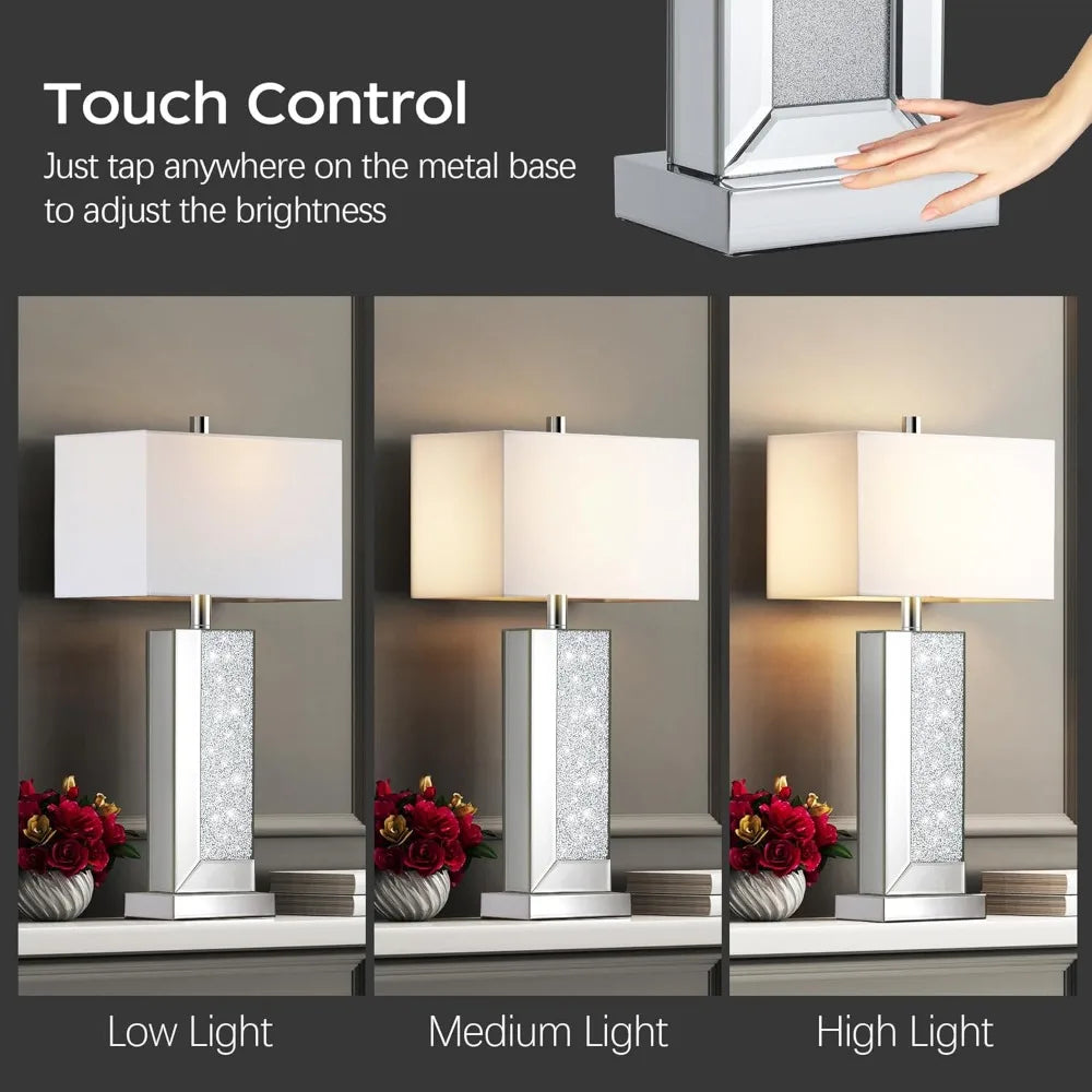 Modern Mirror Table Lamps With Touch Control 3-Way Dimmable USB-C USB-A Ports
