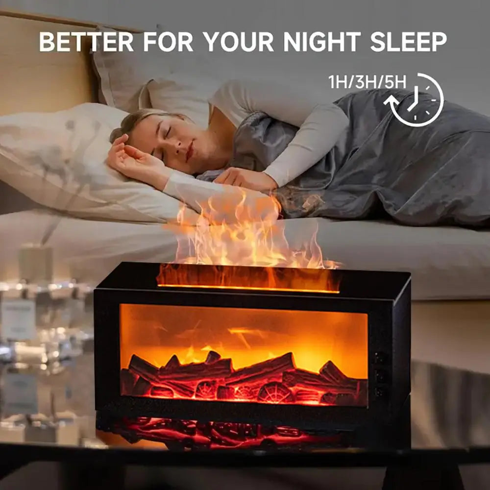 Upgraded Fireplace Diffuser 7-Color LED Flame Effect 300ml Cool Mist Humidifier Remote Timer Relaxing Aromatherapy Home Office