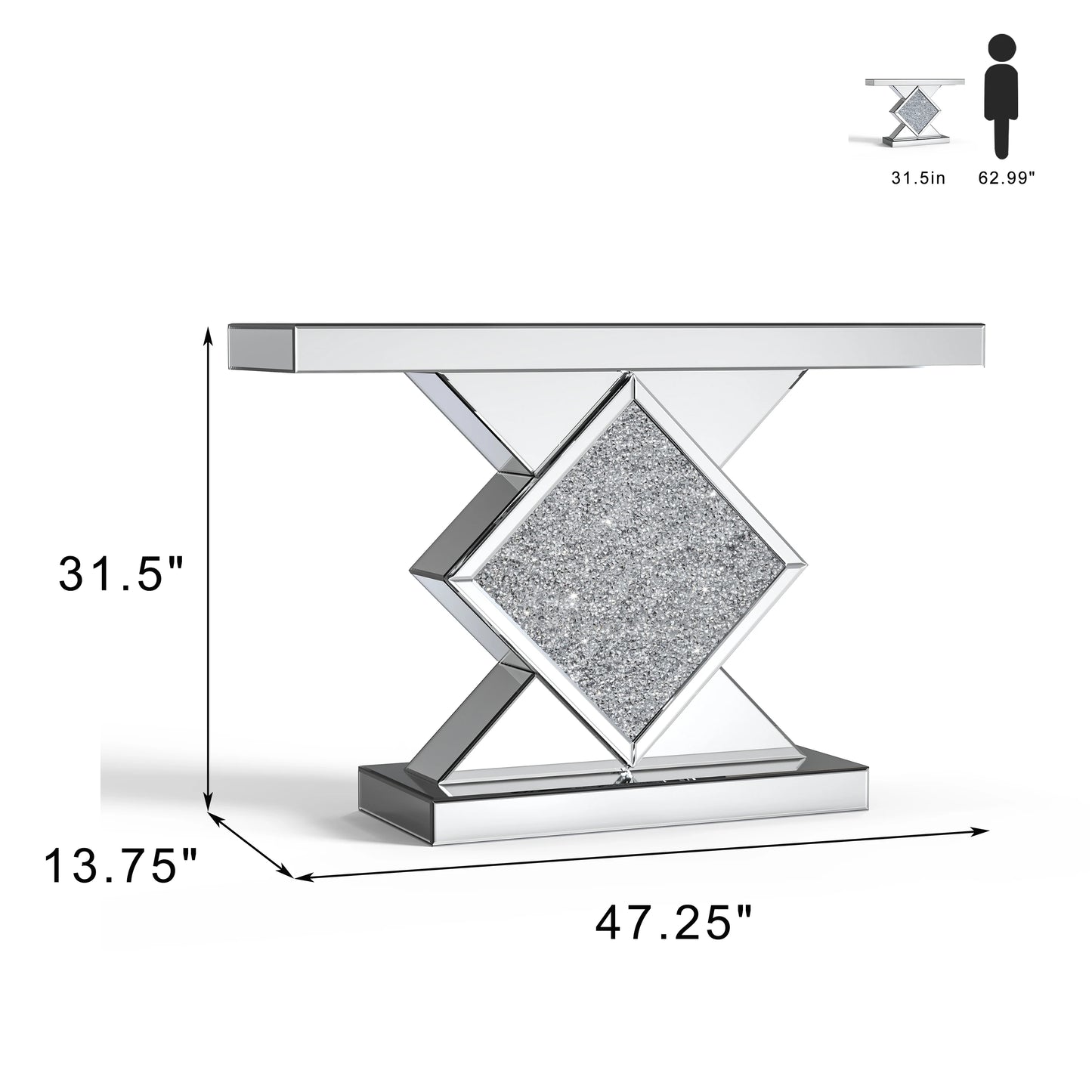 SHYFOY Mirrored Console Table With Diamond Shaped Accent For Foyer