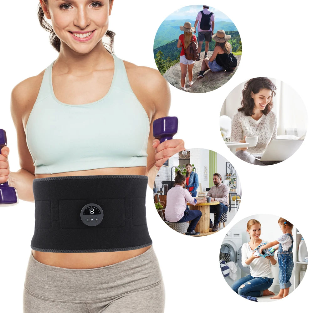 Electric Abdominal Toning Belt EMS Body Slimming Massage Belt Heating Warm Belly Abdomen Muscle Stimulator Fitness Weight Lose