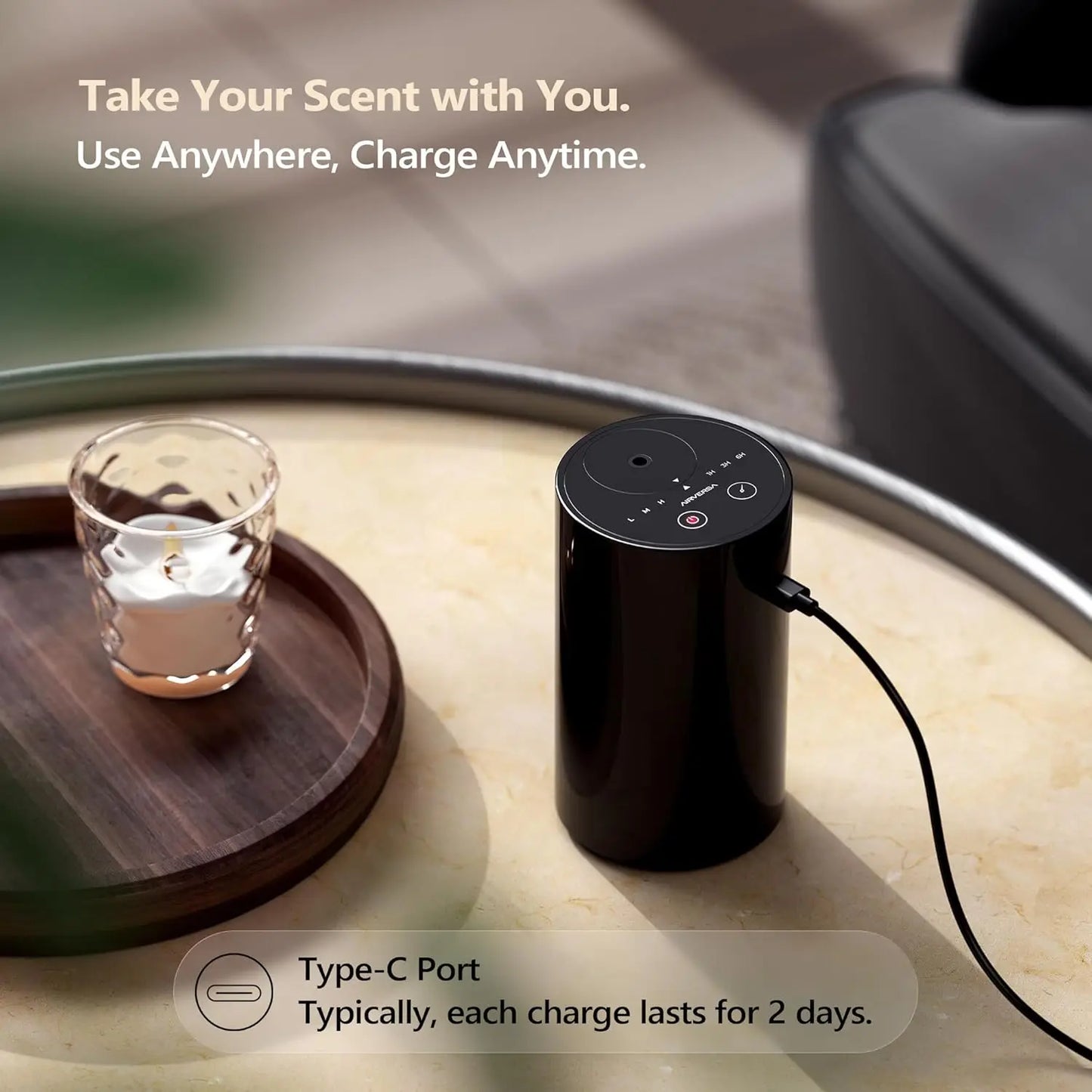 WaterlEssential Oil Diffuser Starter Kit with 4 x 10mL Hotel Scent Fragrance Oil, Battery Operated Mini Scent Air Machine