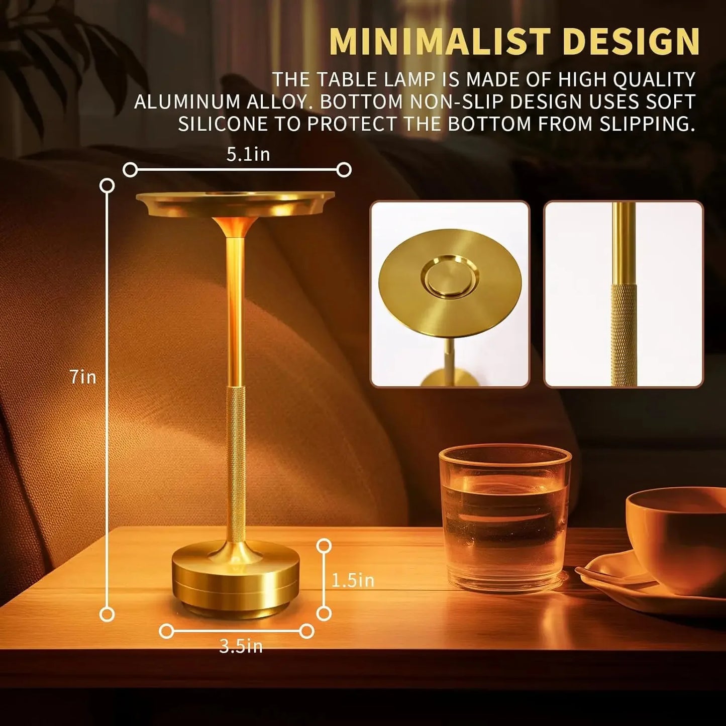 HPH Rechargeable Wireless Table Lamp USB C Touch Desk Light