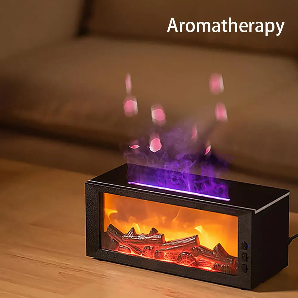 Upgraded Fireplace Diffuser 7-Color LED Flame Effect 300ml Cool Mist Humidifier Remote Timer Relaxing Aromatherapy Home Office