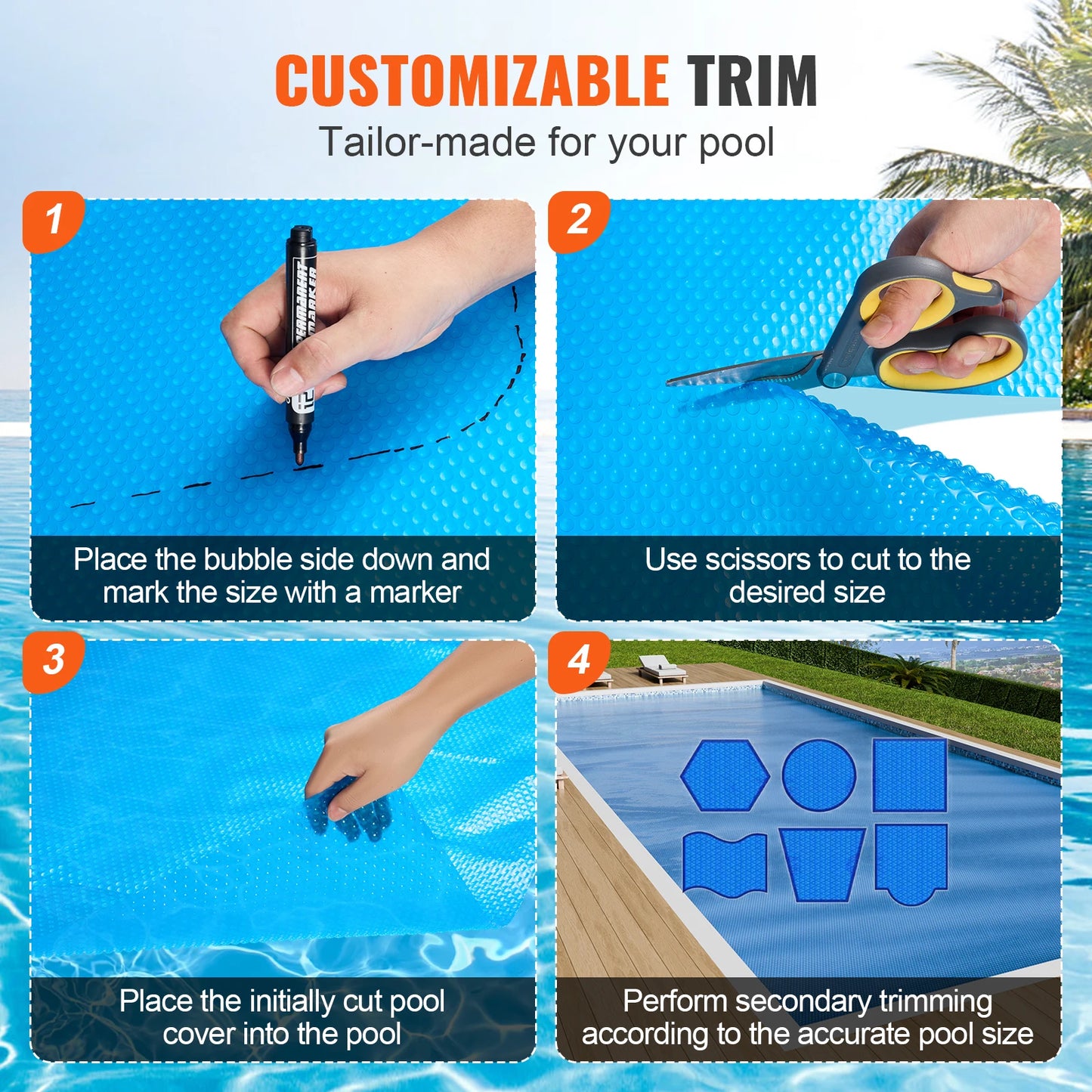 SucceBuy Solar Pool Cover Rectangle Solar Blanket for Pools Inground Above Ground Swimming Pool Solar Cover 12 mil Solar Covers