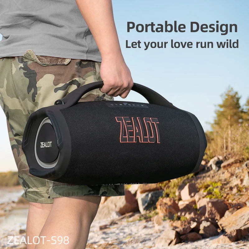 ZEALOT-S98 Portable Bluetooth Speaker 160W High Volume Waterproof 36000mAh Wireless TWS Subwoofer Suporrt USB/TF/AUX RGB light