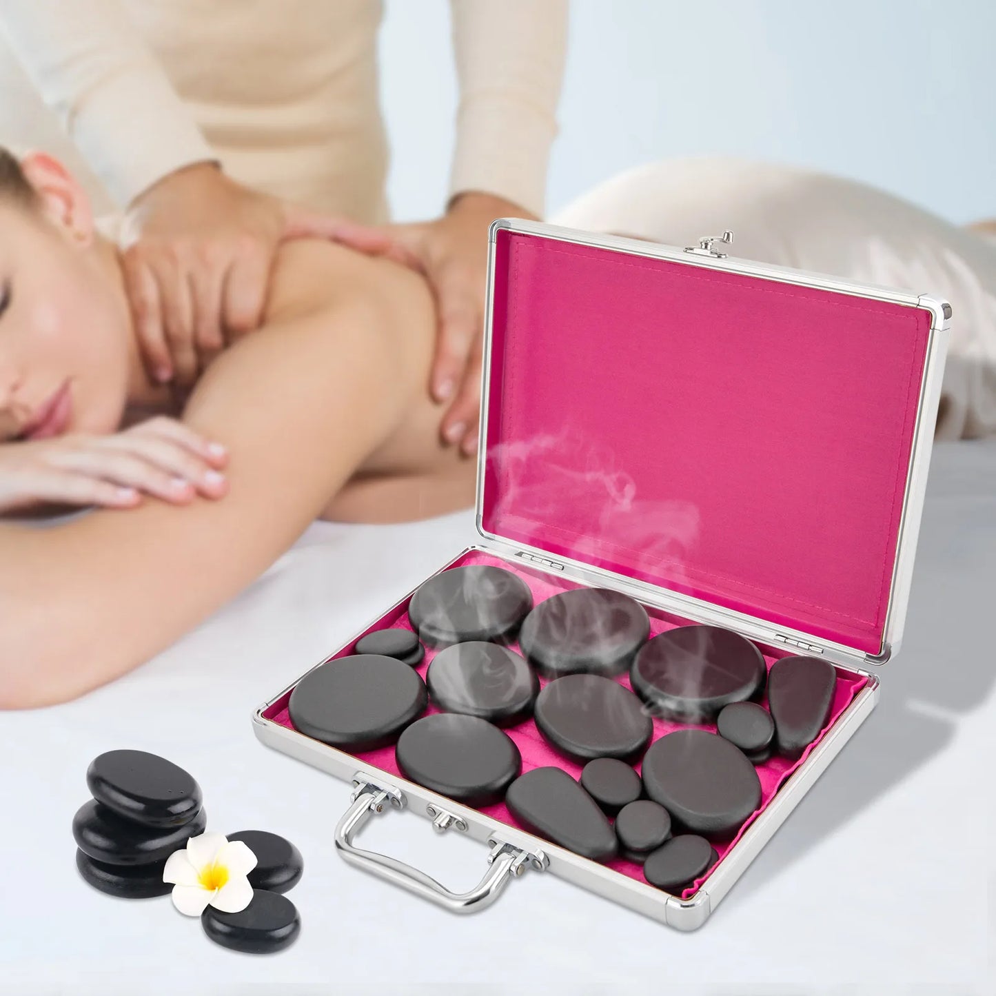 18 Volcanic Rocks Hot Stones Massage Set, 60-70 ℃used Hot Stones Body Massage Set, for Massage, Scraping, Hot Compress