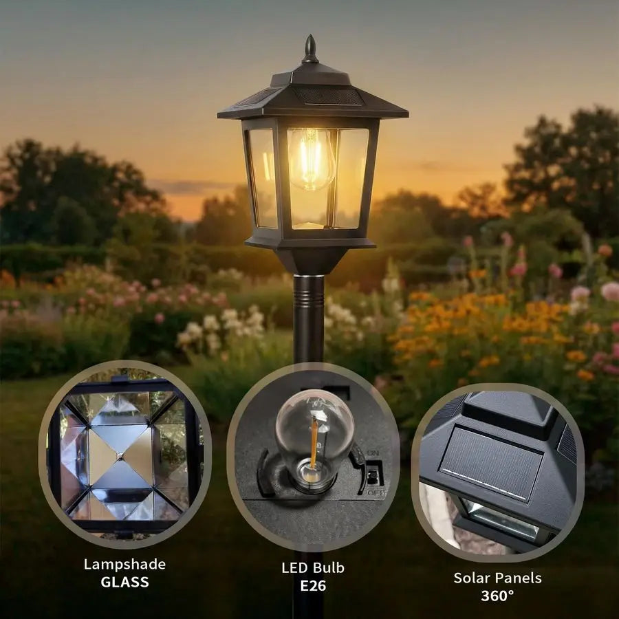 Outdoor Solar Post Lights, 2Pack 63 Dusk to Dawn Solar Lamp Posts, Waterproof Floor Lamps, Warm White Pole Lights for Patio wit