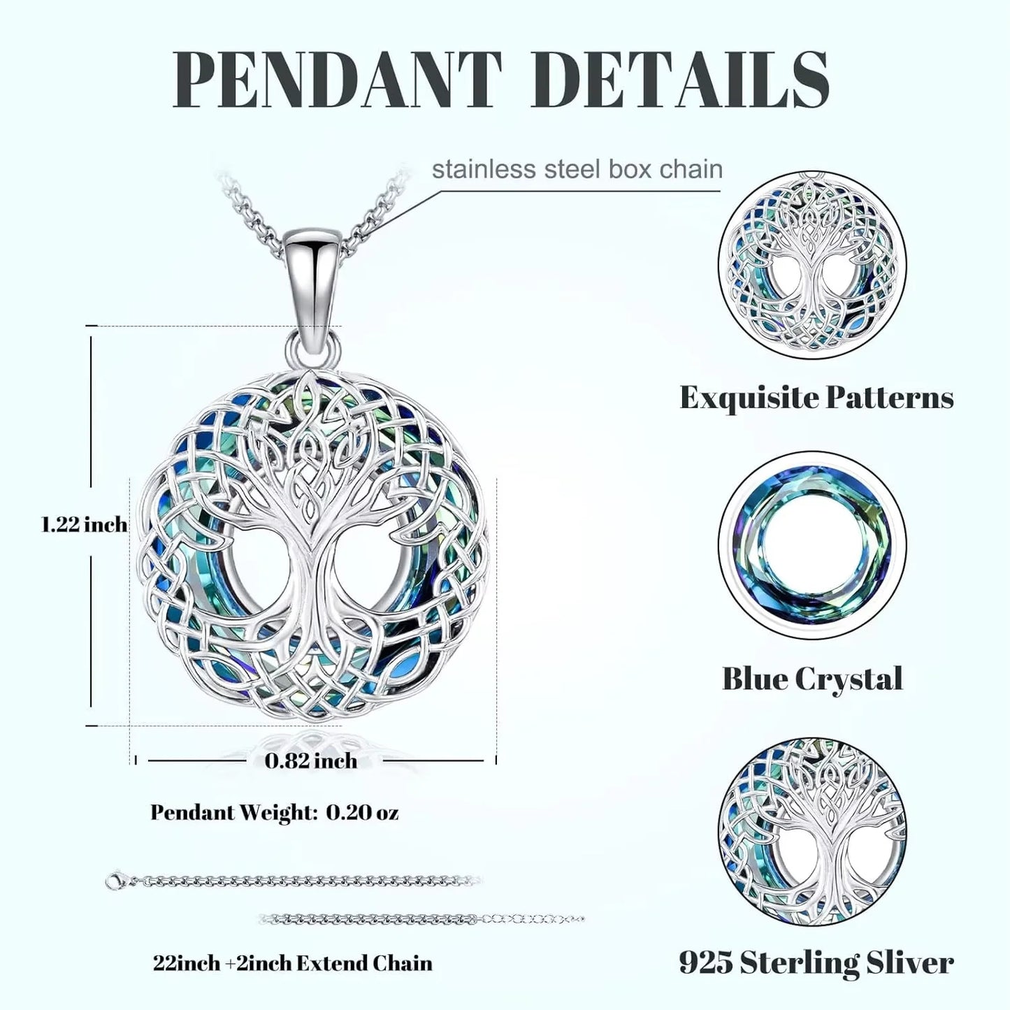 DRINSPER 925 Sterling Silver Tree Of Life Necklace Pendant