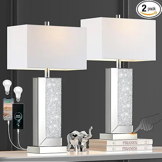 Modern Mirror Table Lamps With Touch Control 3-Way Dimmable USB-C USB-A Ports