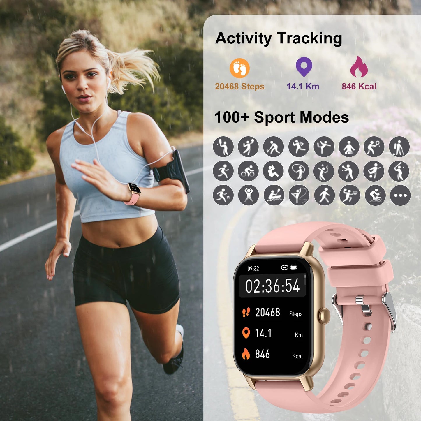 EIGIIS Smart Watch For Men Women P66D 1.85" TFT Health Monitoring IP68 Waterproof Bluetooth Call Multifunction Fitness Tracker