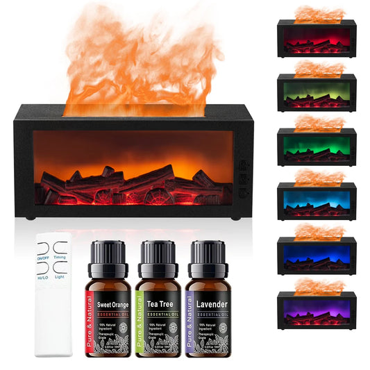 Fireplace Diffuser Color LED Flame Effect, 300ml Large Capacity,Remote Timer for Relaxing Aromatherapy in Home, Bedroom,orOffice