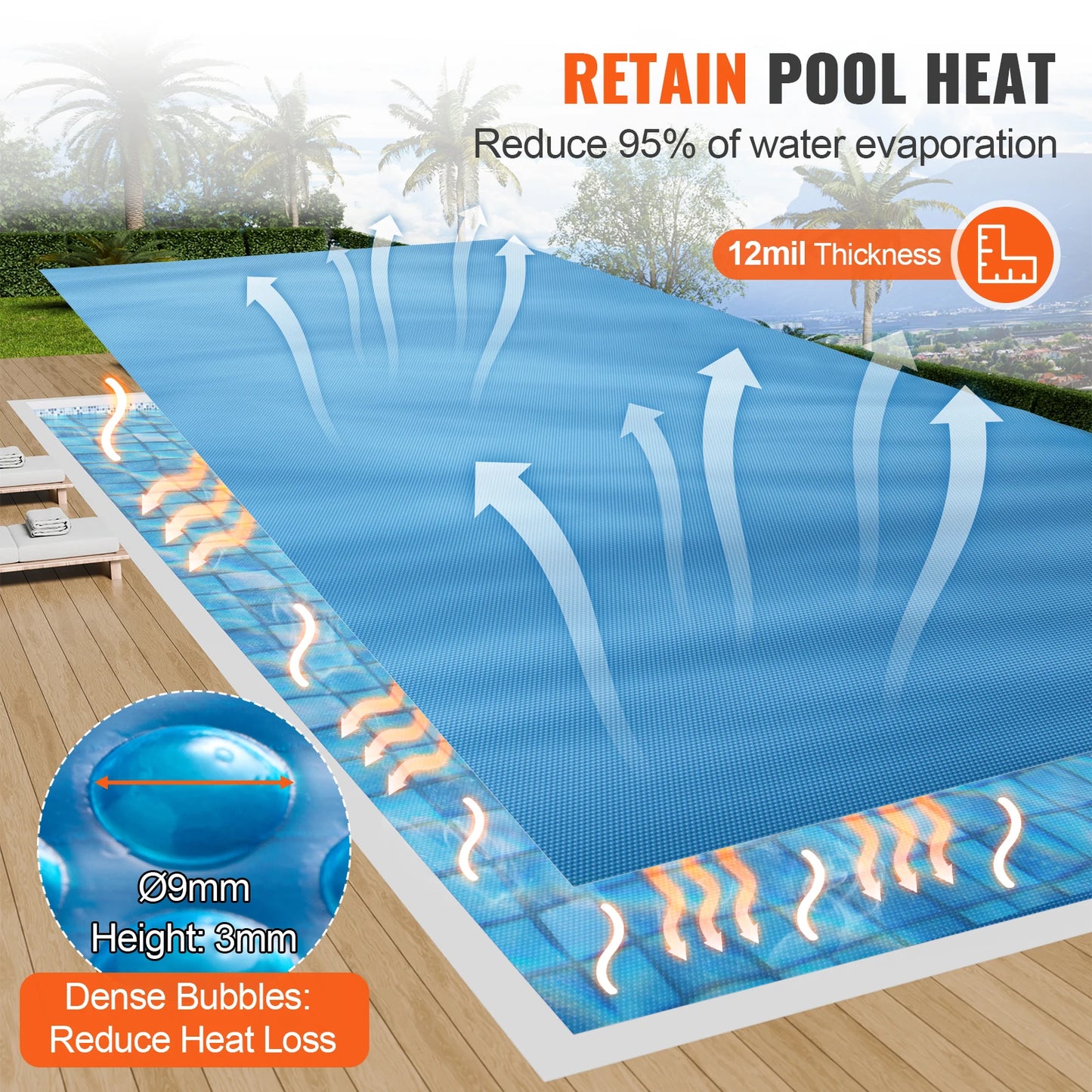 SucceBuy Solar Pool Cover Rectangle Solar Blanket for Pools Inground Above Ground Swimming Pool Solar Cover 12 mil Solar Covers