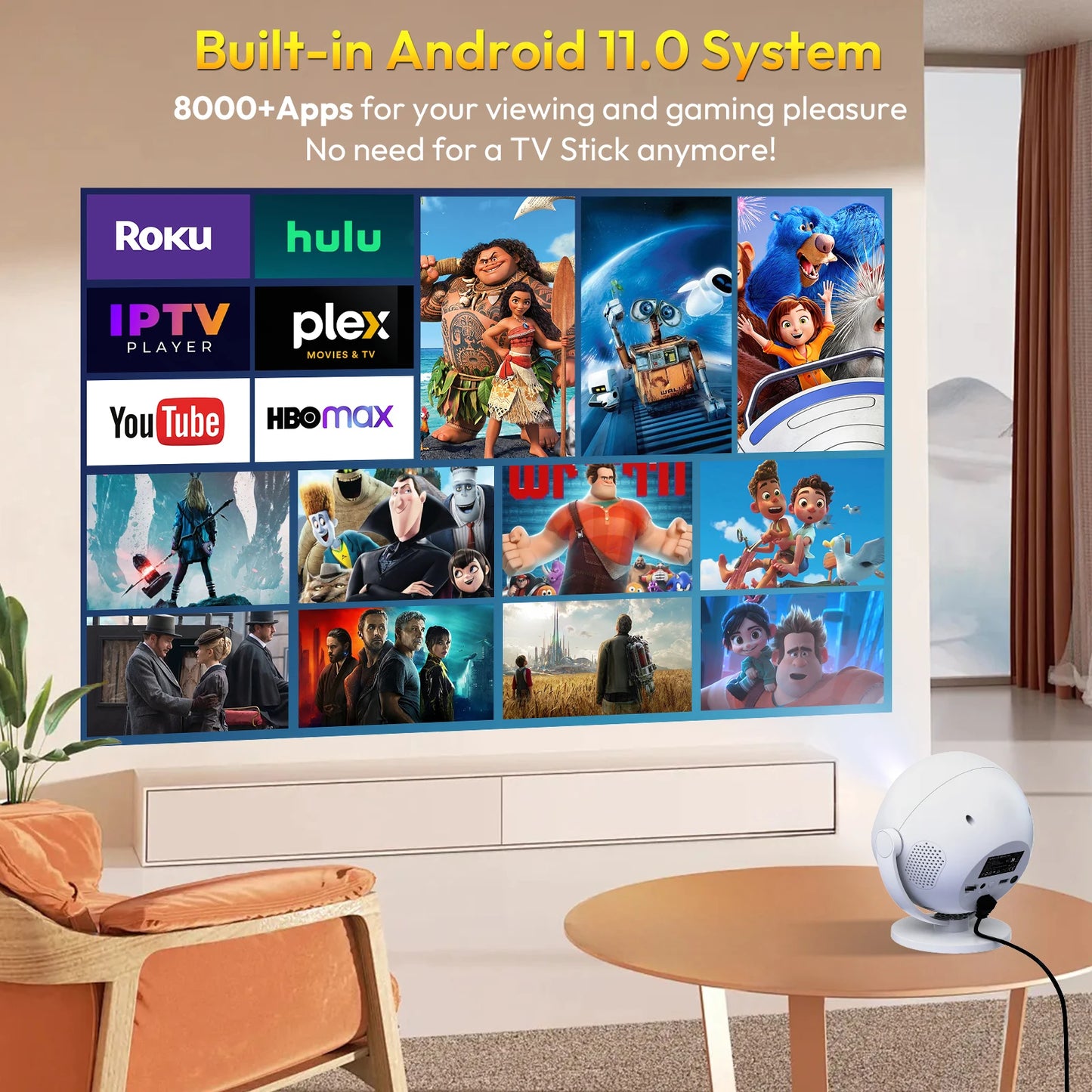 XGODY 350 ANSI 4K Portable Android Projector Native 720P/1080P WiFi6 Bluetooth 50% Zoom Electric Focus for Home Theater