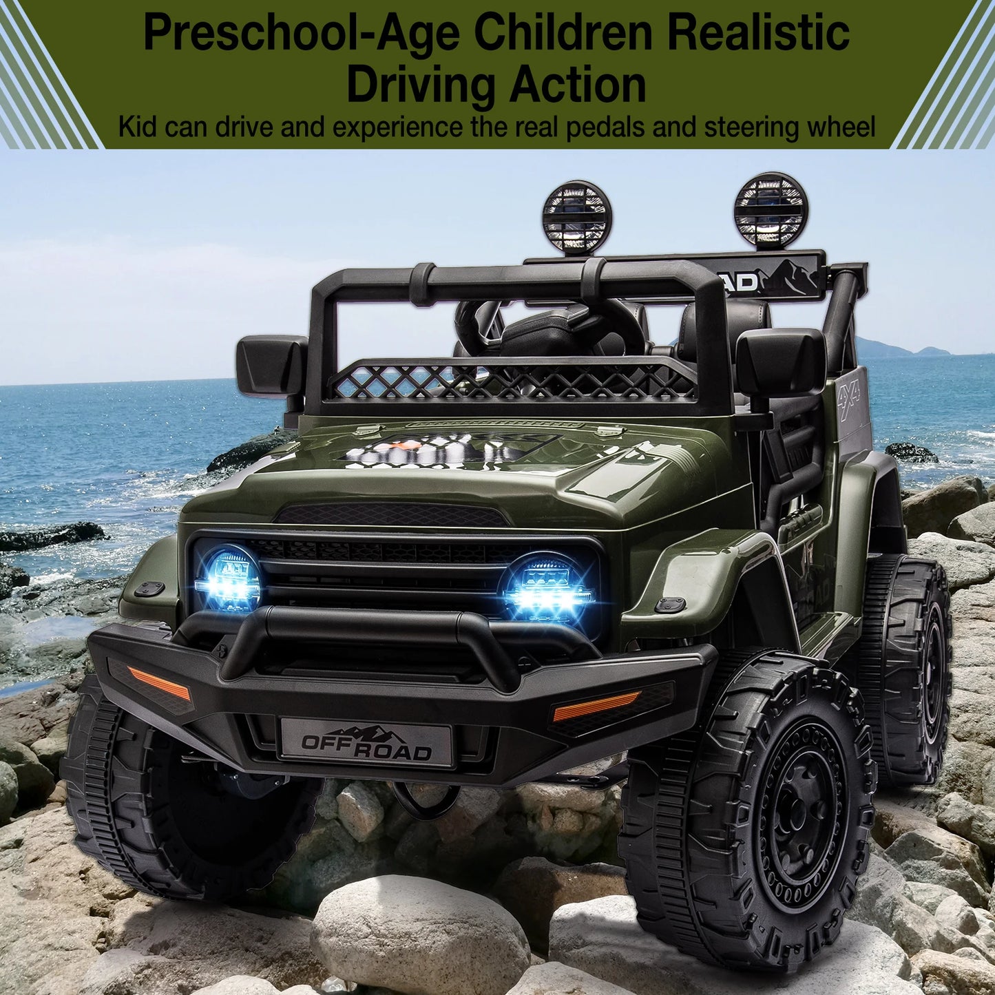 HiMISSE 12V Kids Ride On Truck Remote Bluetooth LED Lights