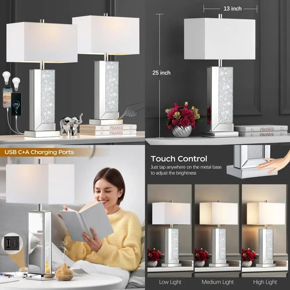 Modern Mirror Table Lamps With Touch Control 3-Way Dimmable USB-C USB-A Ports