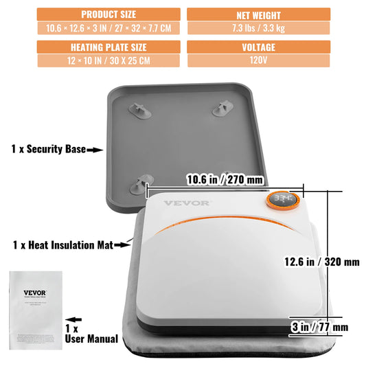 SucceBuy 9x9/12x10 in Portable Heat Press Machine DIY Shirt Printing Multifunctional Sublimation Transfer HTV Vinyl T-shirt Bag