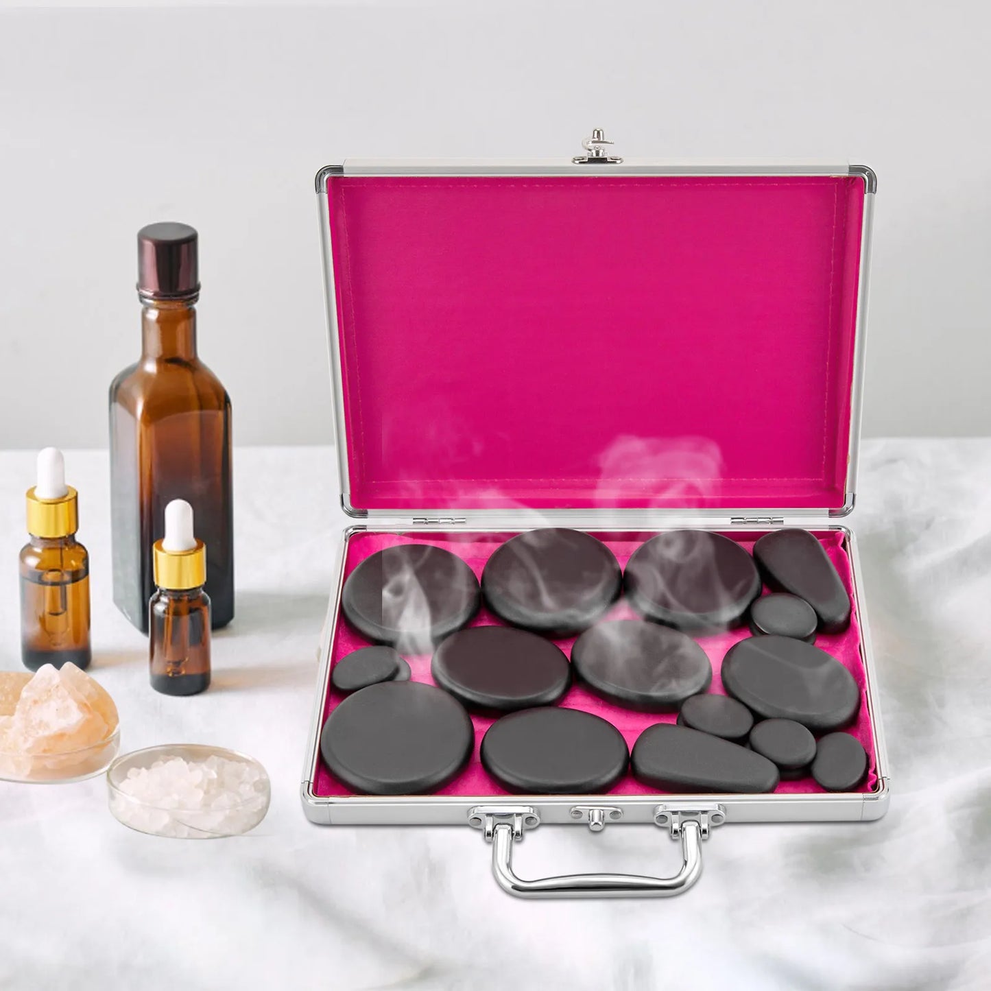 18 Volcanic Rocks Hot Stones Massage Set, 60-70 ℃used Hot Stones Body Massage Set, for Massage, Scraping, Hot Compress