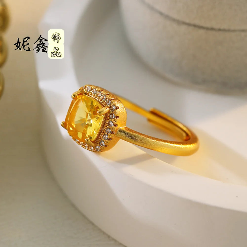 Square Adjustable Ring 24K Gold 999