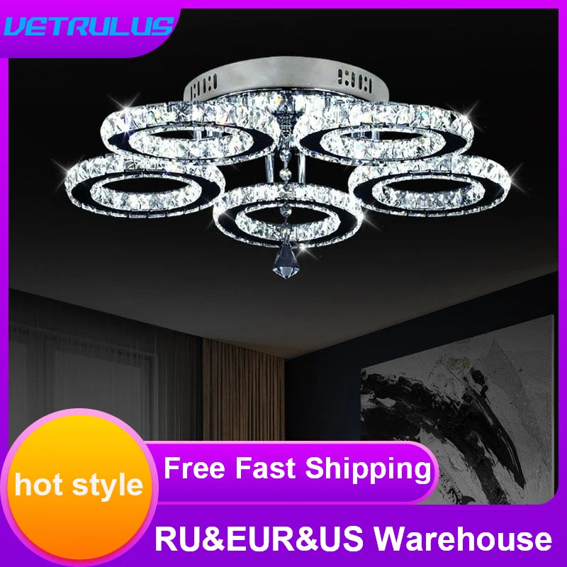 VETRULUS Modern K9 LED Crystal Ceiling Lamp Chandelier Pendant Light